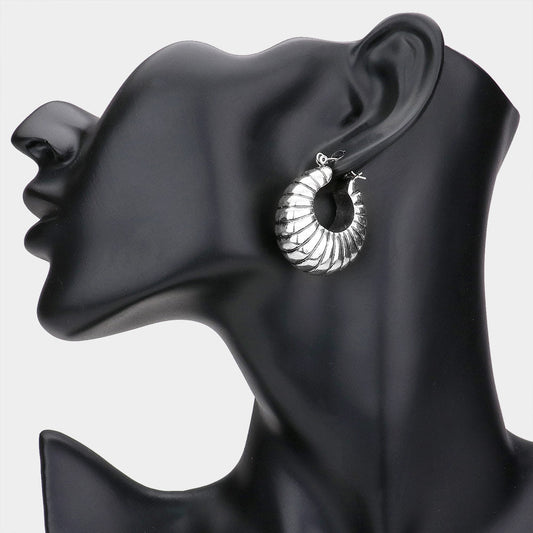 Textured Metal Door Knocker Pin Catch Earrings