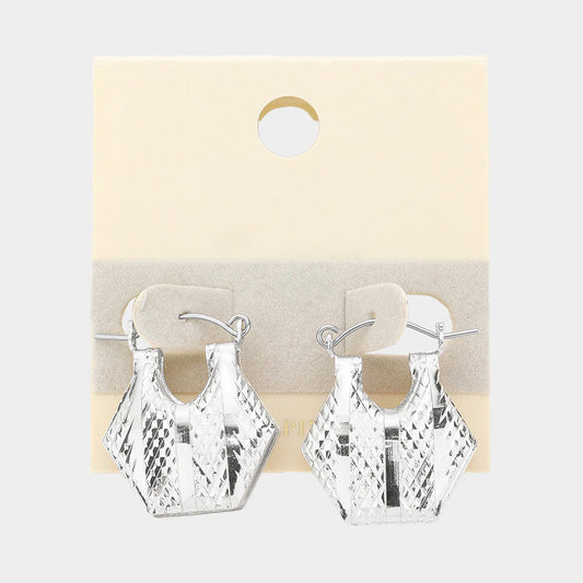14K White Gold Dipped Abstract Metal Pin Catch Earrings
