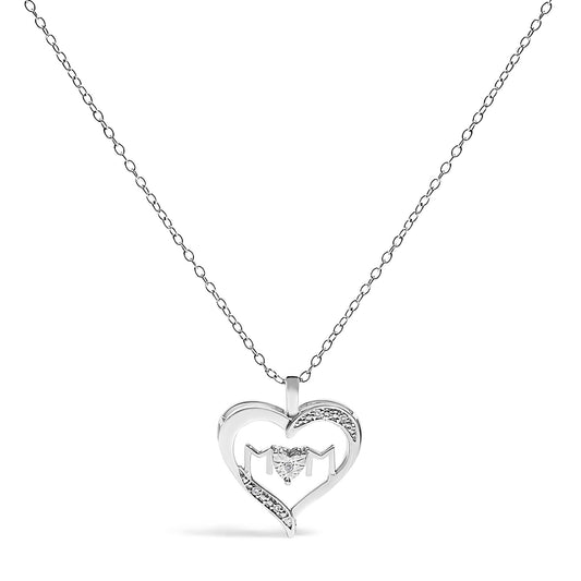 .925 Sterling Silver Diamond Accent MOM with Heart Pendant Necklace (J-K Color, I2-I3 Clarity) - 18" Inches-0
