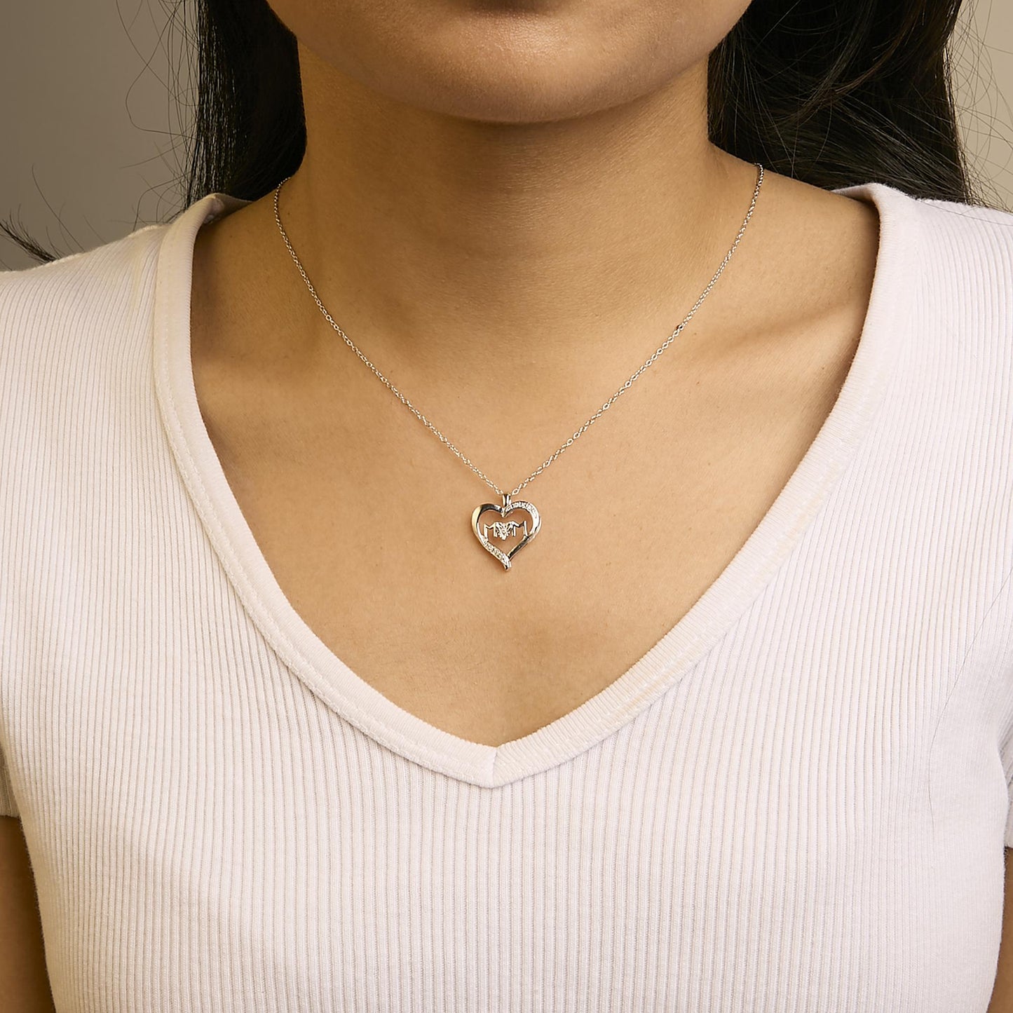 .925 Sterling Silver Diamond Accent MOM with Heart Pendant Necklace (J-K Color, I2-I3 Clarity) - 18" Inches-2