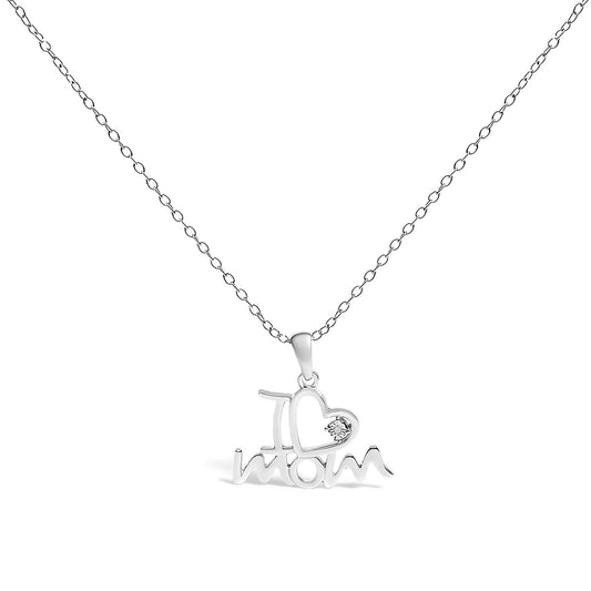 .925 Sterling Silver Diamond Accent "I Love Mom" Heart Pendant Necklace (J-K Color, I2-I3 Clarity) - 18" Inches-0
