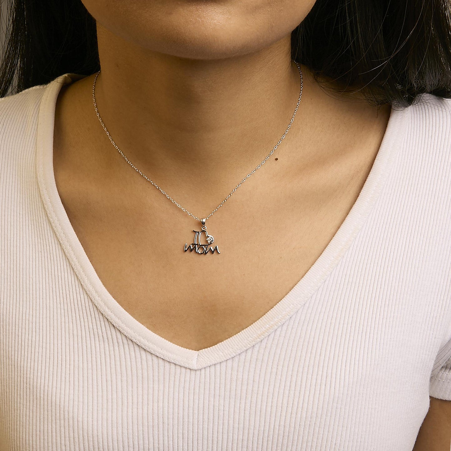 .925 Sterling Silver Diamond Accent "I Love Mom" Heart Pendant Necklace (J-K Color, I2-I3 Clarity) - 18" Inches-2