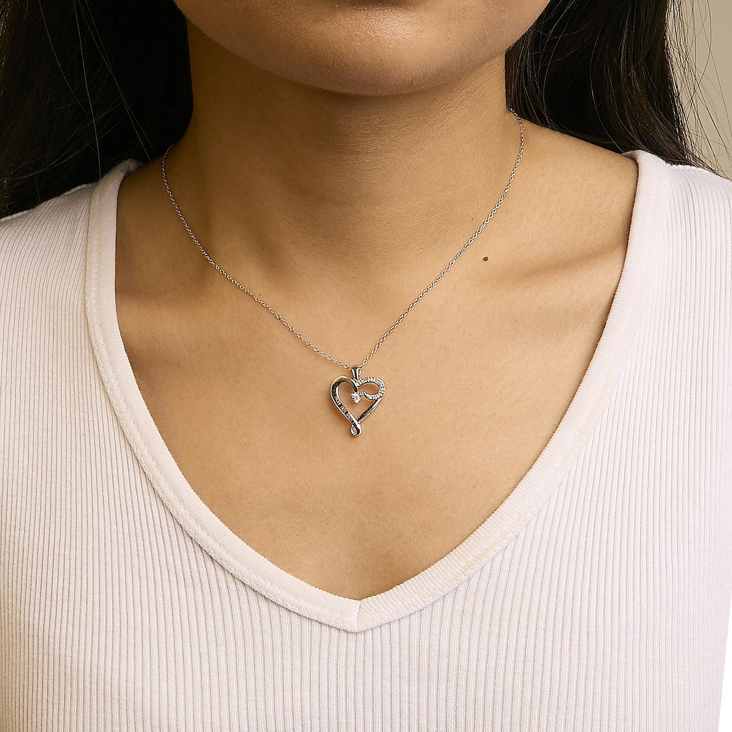 .925 Sterling Silver Diamond Accent "I LOVE YOU MOM" Heart Pendant Necklace (J-K Color, I2-I3 Clarity) - 18" Inches-2