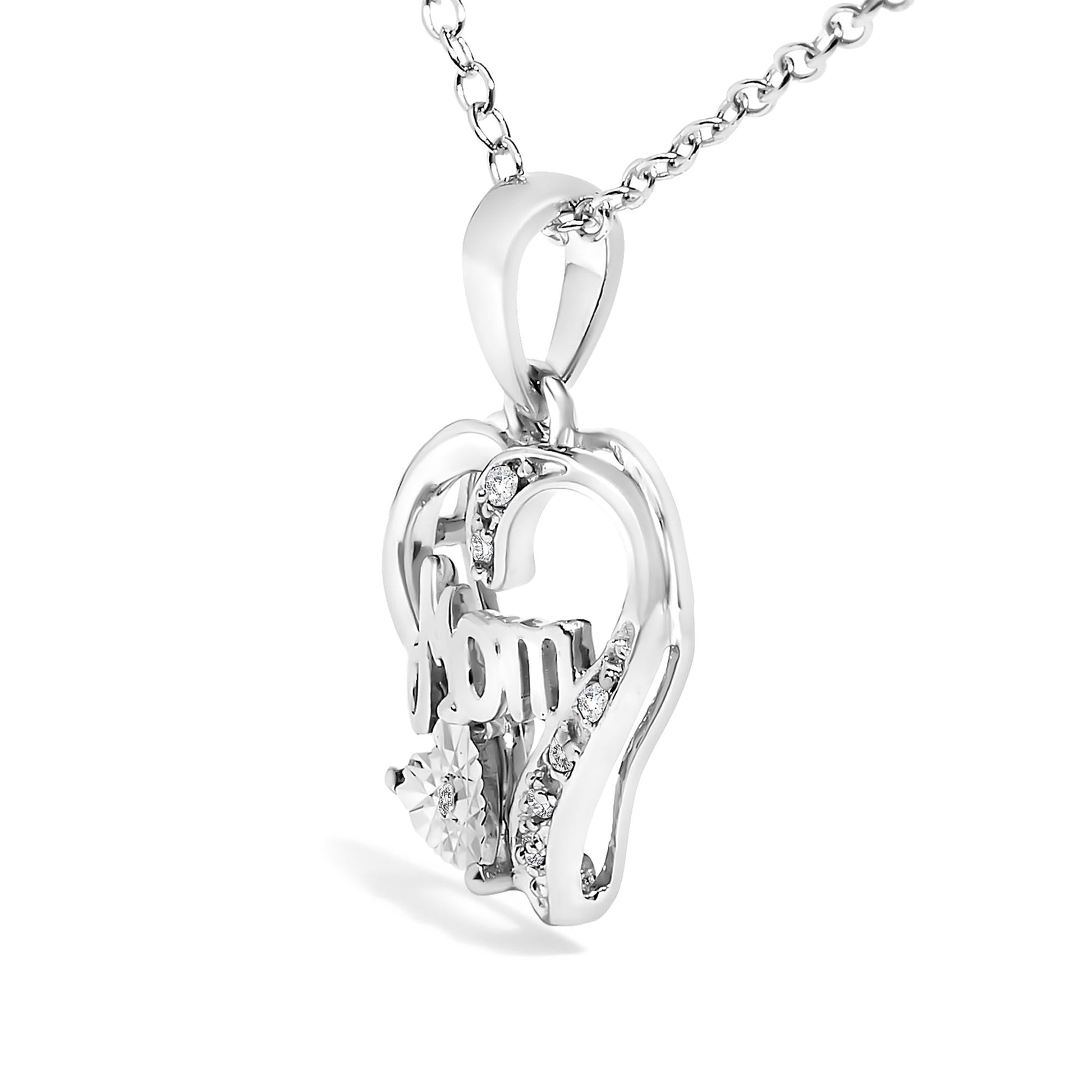 .925 Sterling Silver Diamond Accent Mom with Heart Pendant Necklace (J-K Color, I2-I3 Clarity) - 18" Inches-3