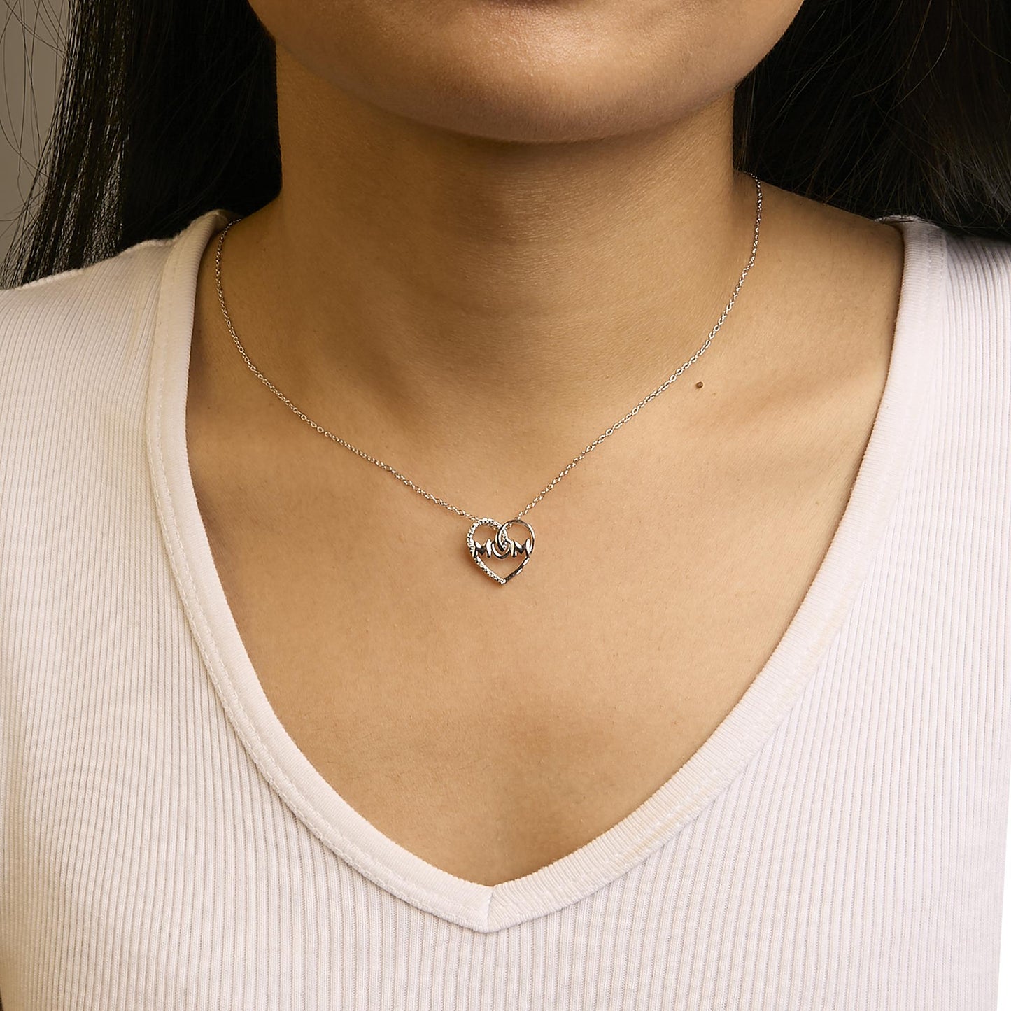 .925 Sterling Silver Diamond Accent MOM Heart Pendant Necklace (J-K Color, I2-I3 Clarity) - 18" Inches-2