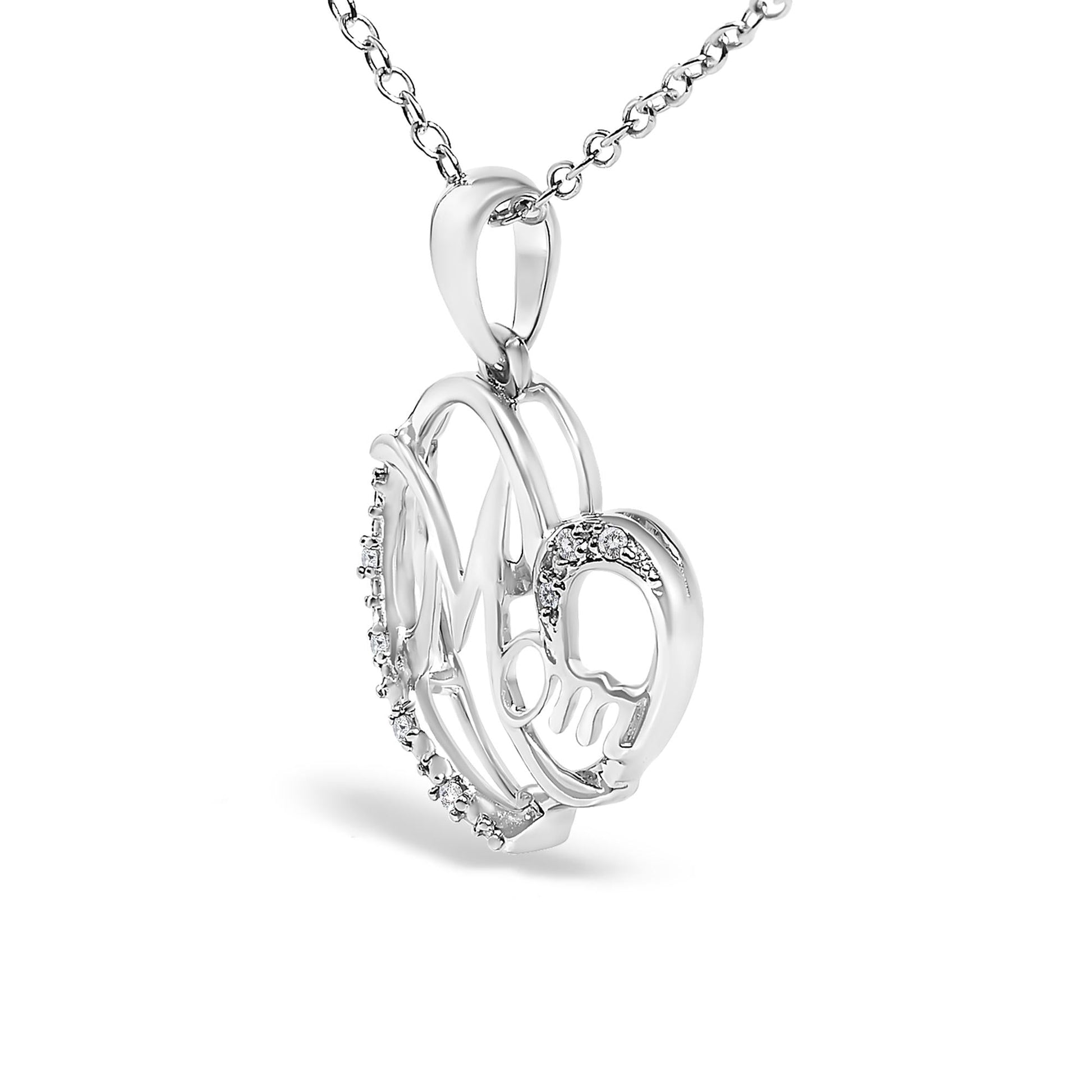 .925 Sterling Silver Cursive Mom Heart Diamond Accent Pendant Necklace (J-K Color, I2-I3 Clarity) - 18" Inches-3