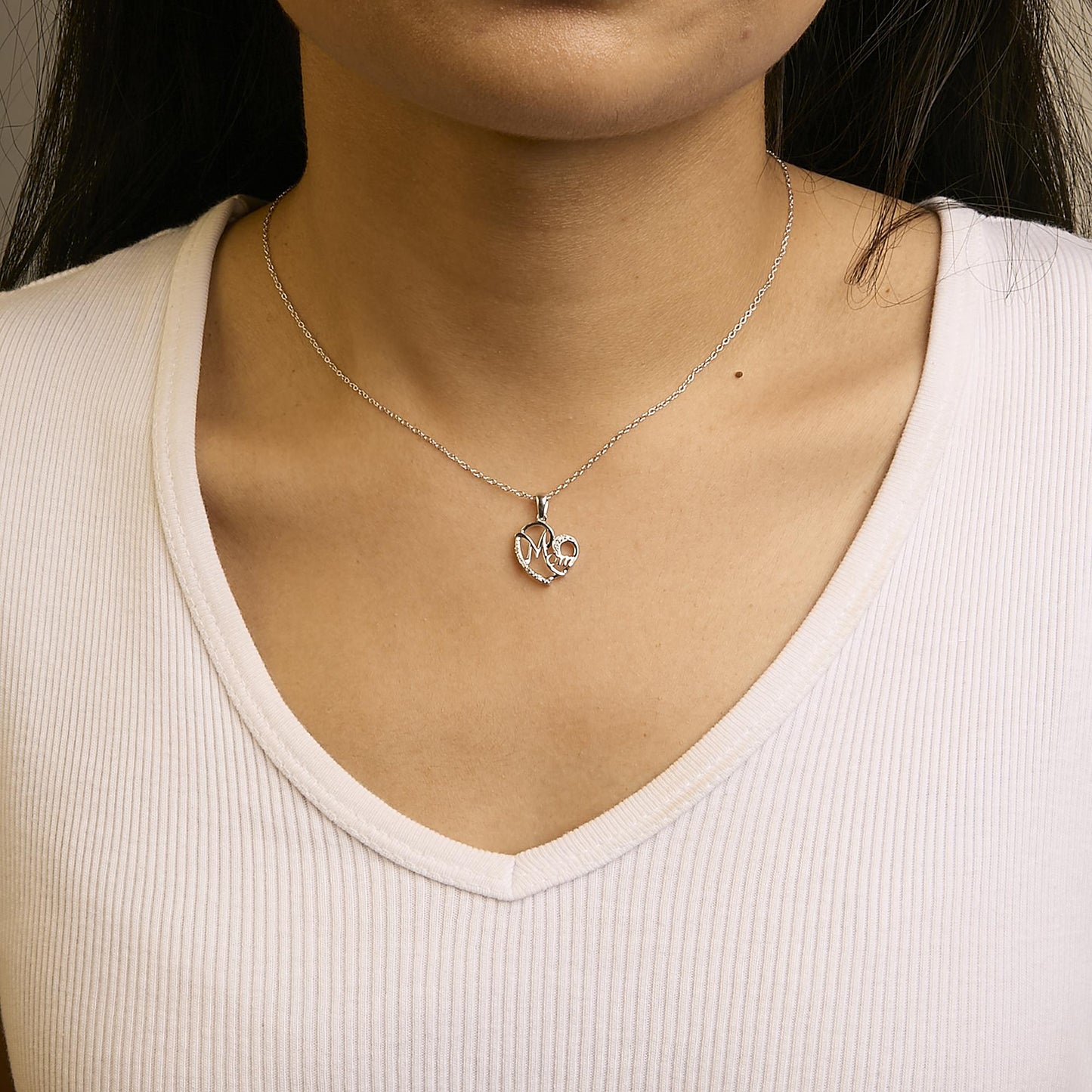 .925 Sterling Silver Cursive Mom Heart Diamond Accent Pendant Necklace (J-K Color, I2-I3 Clarity) - 18" Inches-2