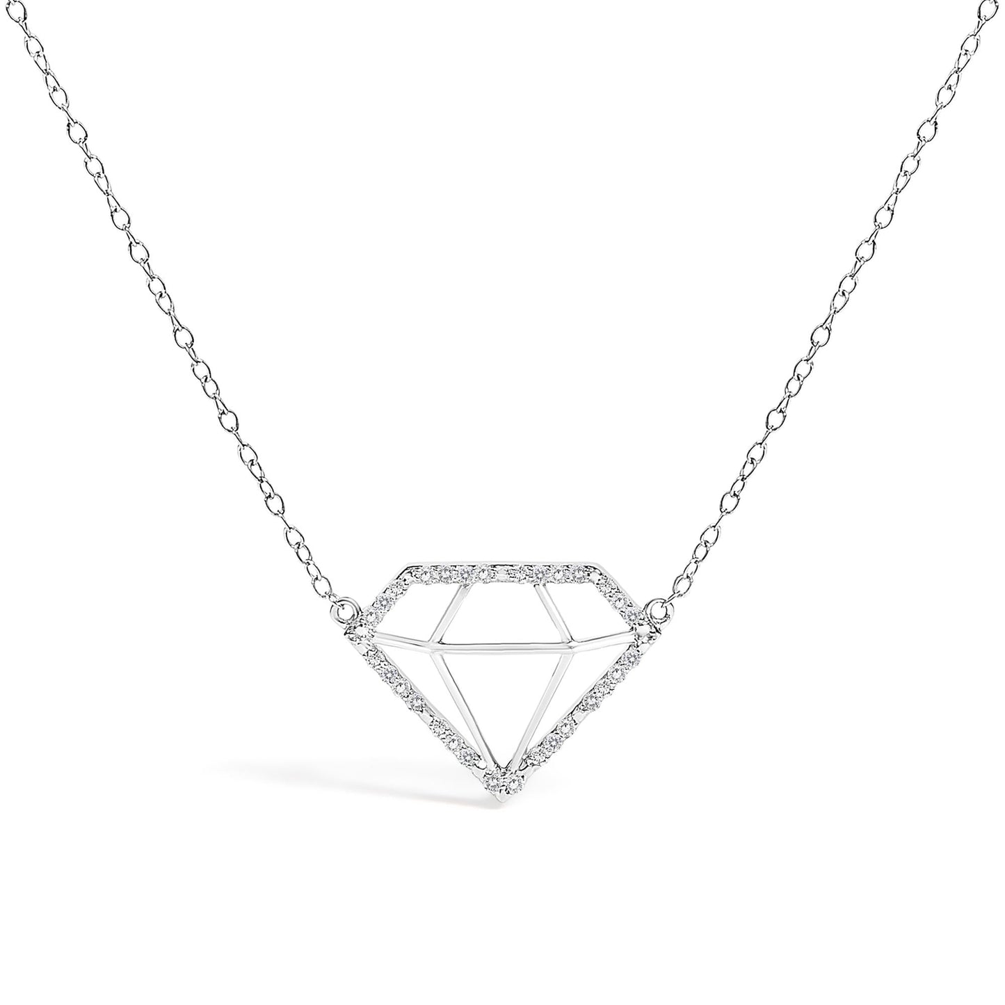 .925 Sterling Silver 1/7 Cttw Lab Grown Diamond Diamond Shaped Pendant Necklace - Size 18 Inches-0