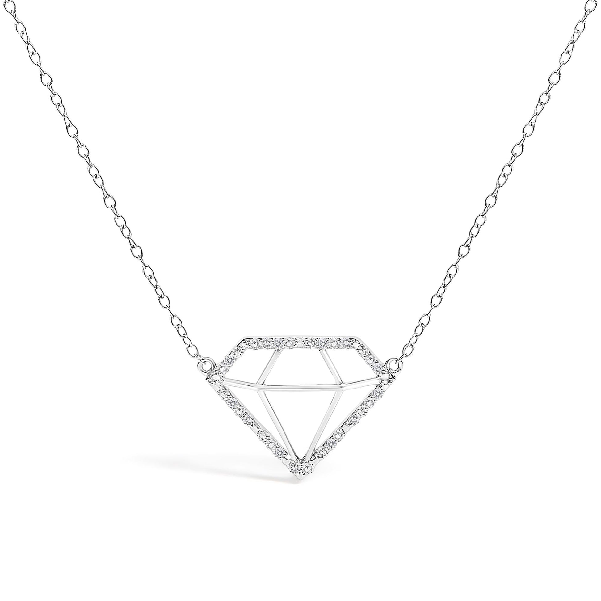 .925 Sterling Silver 1/7 Cttw Lab Grown Diamond Diamond Shaped Pendant Necklace - Size 18 Inches-0