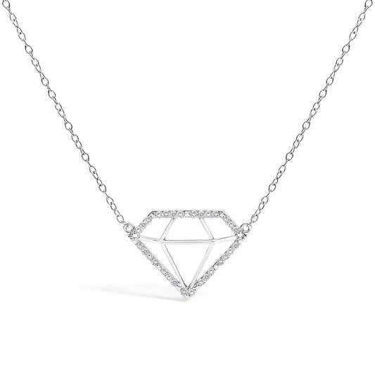 .925 Sterling Silver 1/7 Cttw Lab Grown Diamond Diamond Shaped Pendant Necklace - Size 18 Inches-0