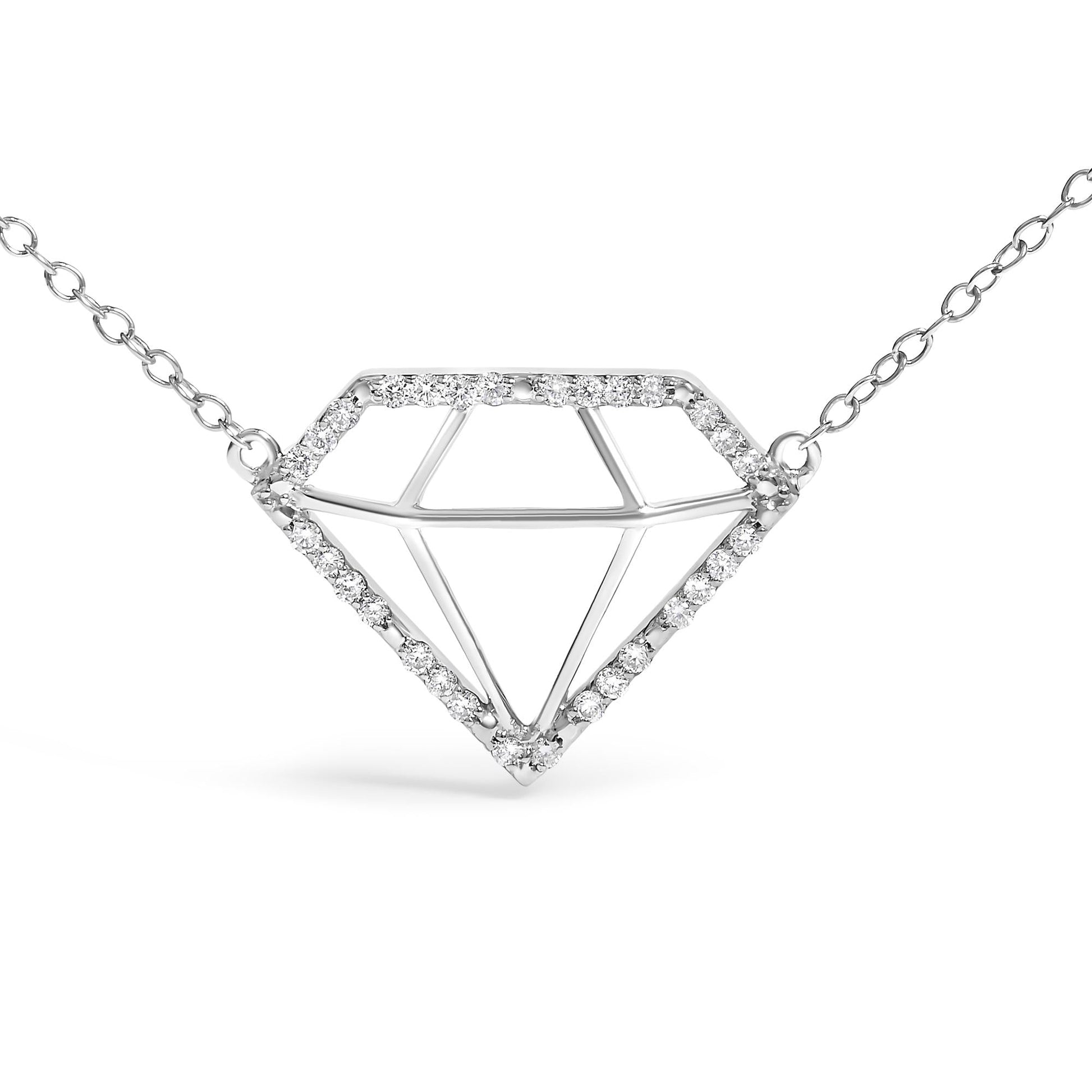 .925 Sterling Silver 1/7 Cttw Lab Grown Diamond Diamond Shaped Pendant Necklace - Size 18 Inches-1