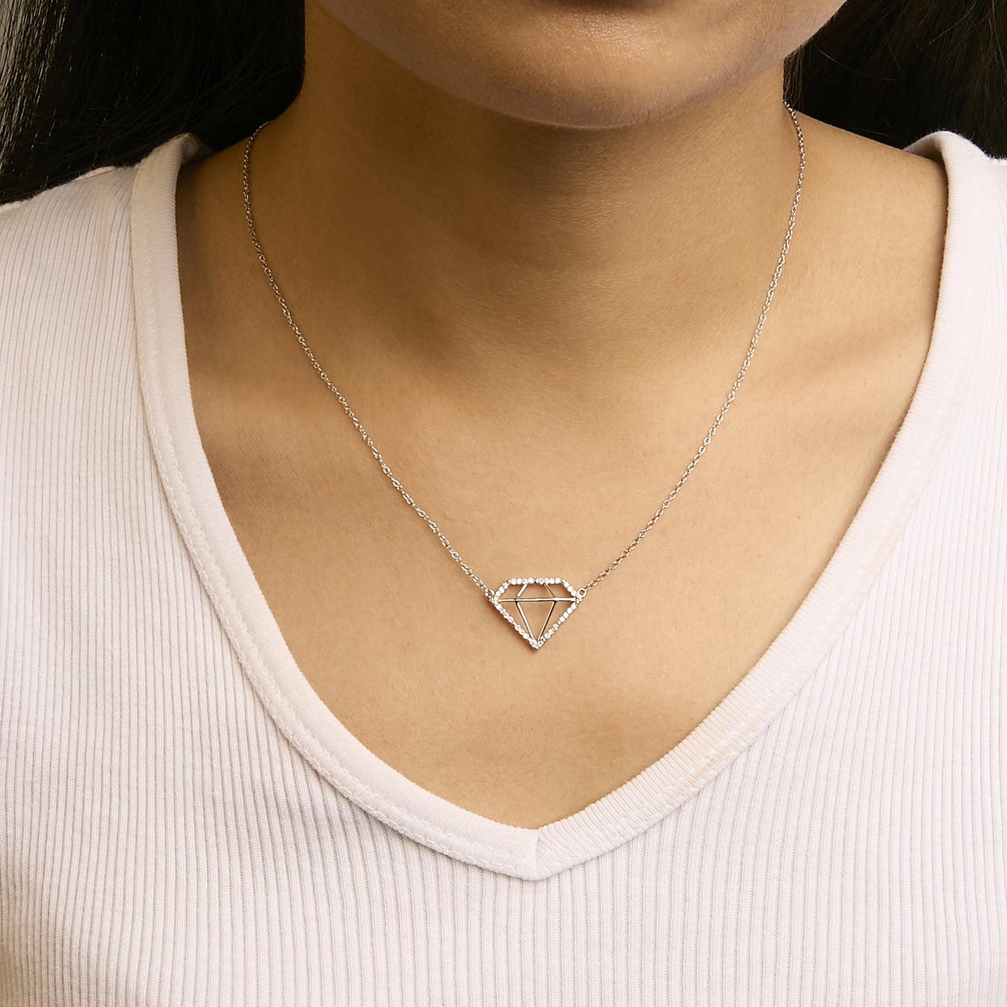 .925 Sterling Silver 1/7 Cttw Lab Grown Diamond Diamond Shaped Pendant Necklace - Size 18 Inches-2