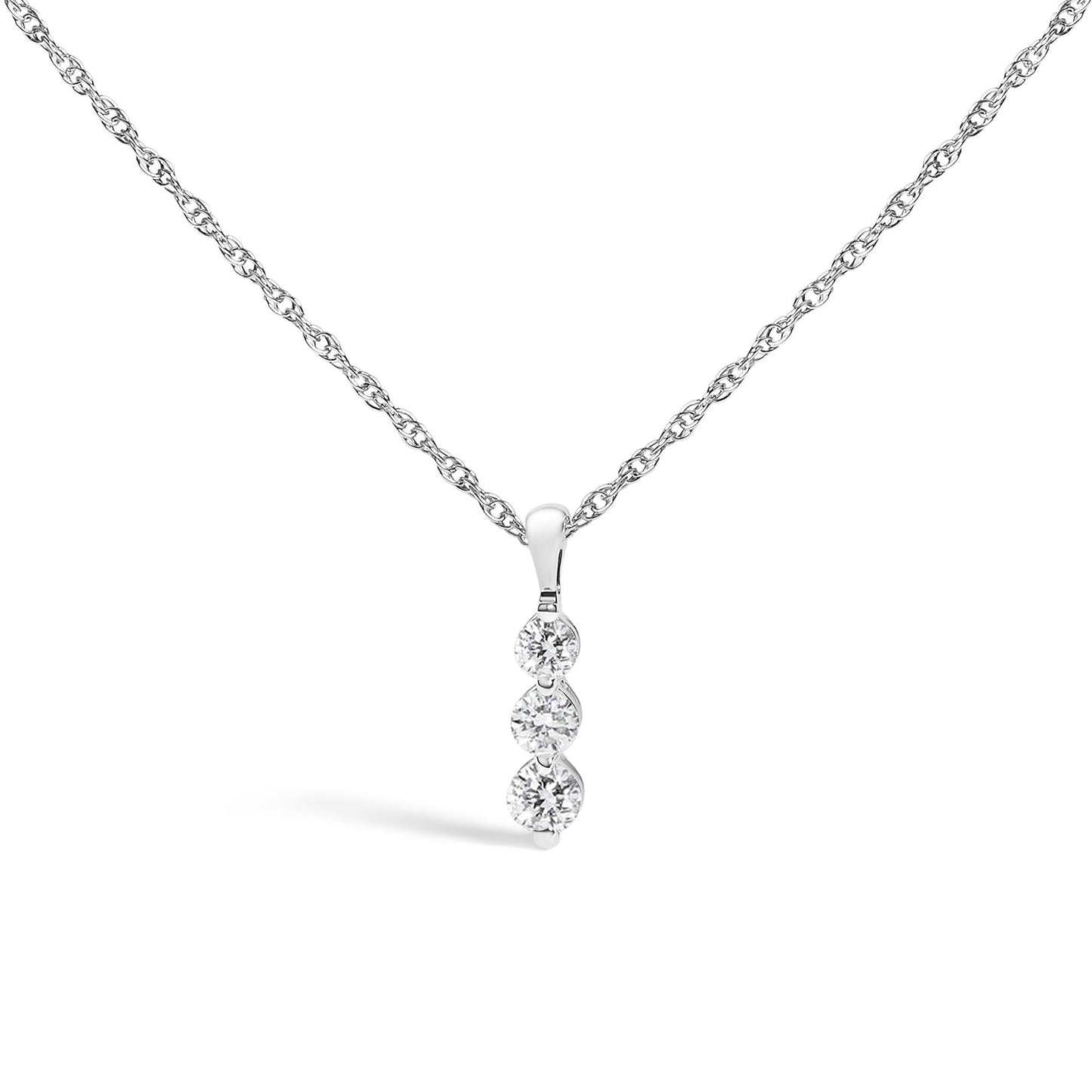 .925 Sterling Silver 1/7 Cttw Lab Grown Diamond Three Stone Diamond Pendant Necklace - 18" Inches-0