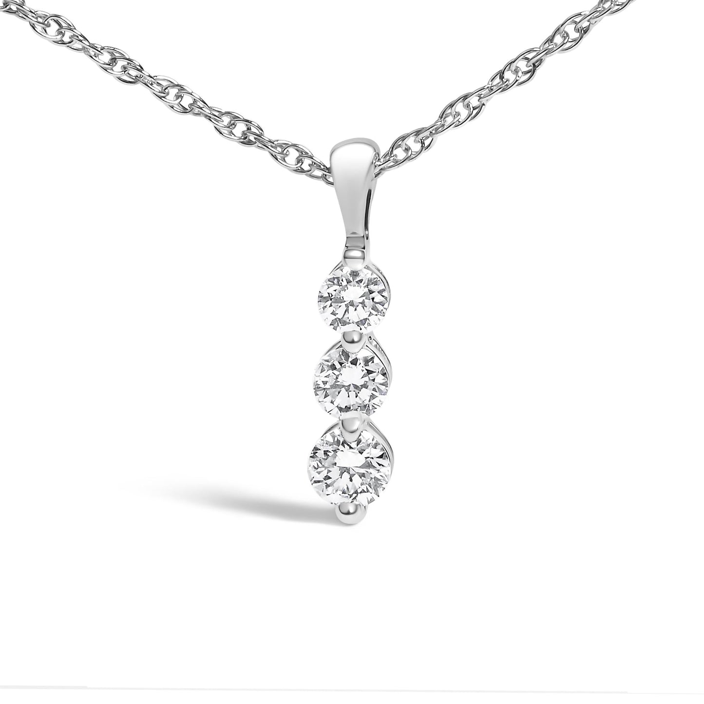 .925 Sterling Silver 1/7 Cttw Lab Grown Diamond Three Stone Diamond Pendant Necklace - 18" Inches-1