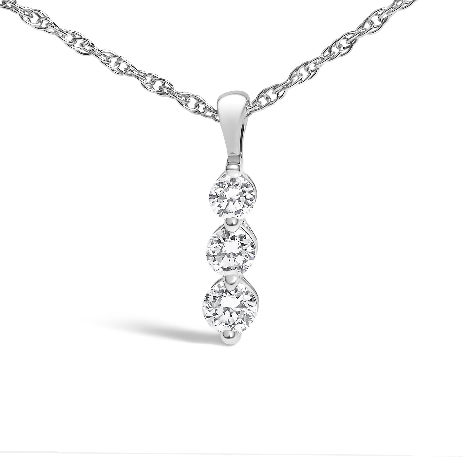 .925 Sterling Silver 1/7 Cttw Lab Grown Diamond Three Stone Diamond Pendant Necklace - 18" Inches-1