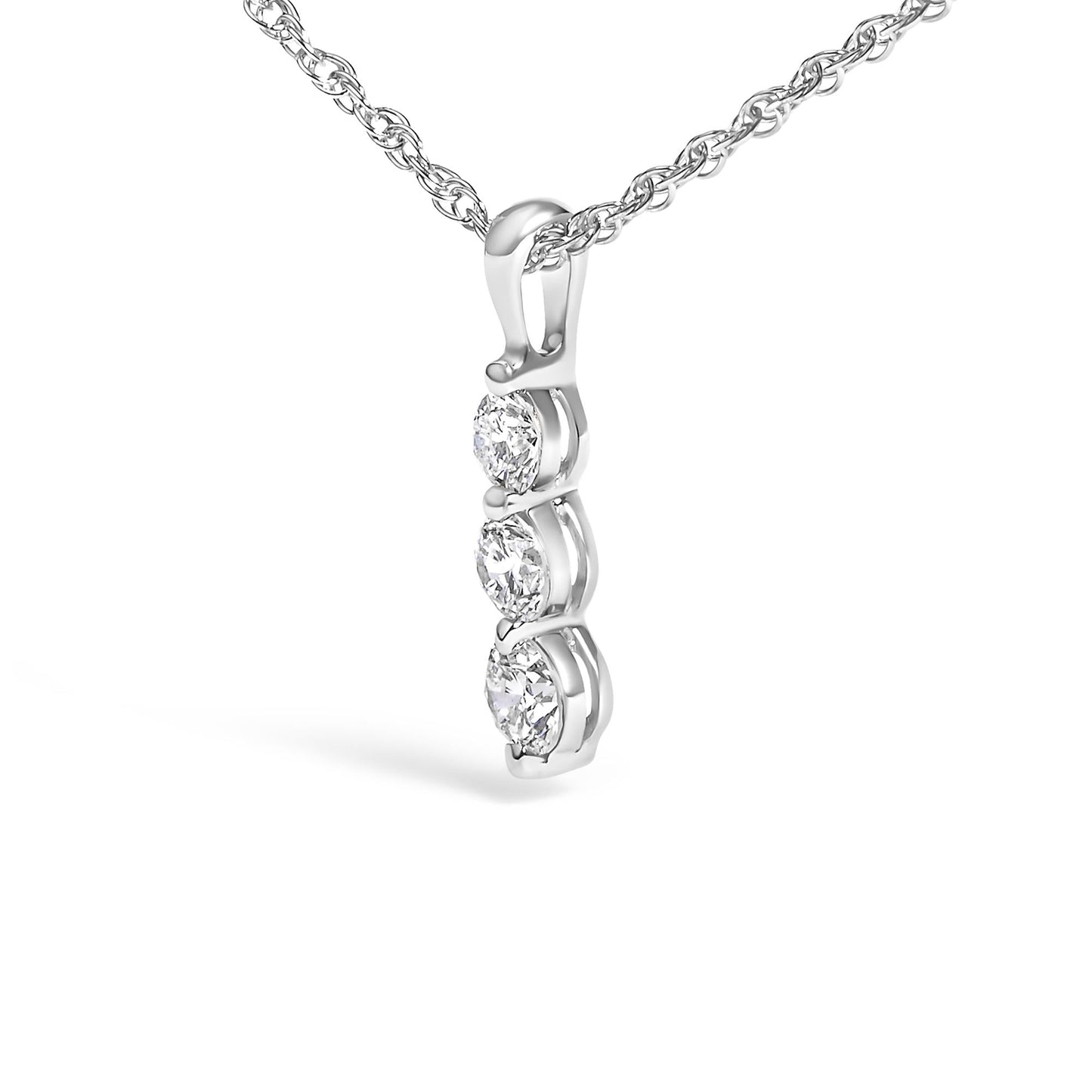 .925 Sterling Silver 1/7 Cttw Lab Grown Diamond Three Stone Diamond Pendant Necklace - 18" Inches-3