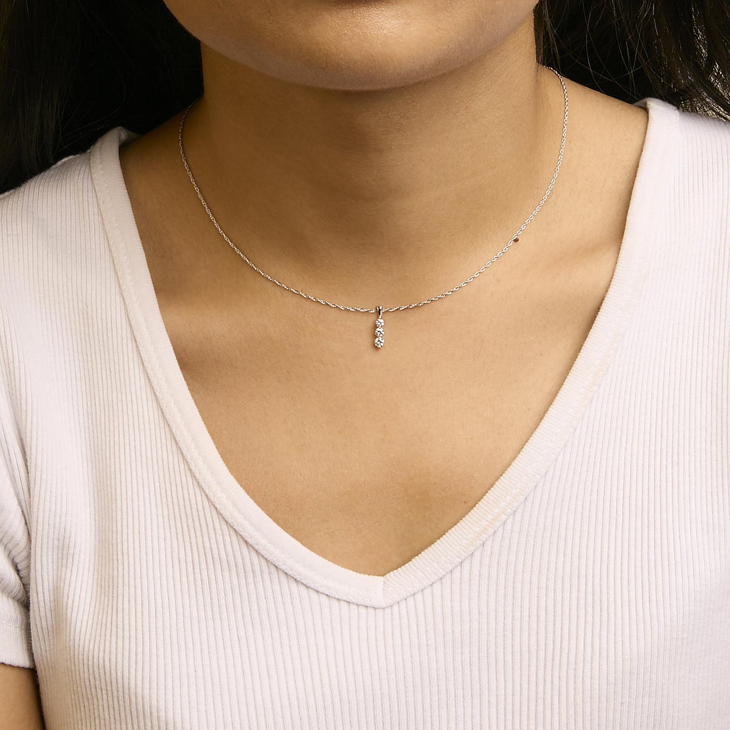 .925 Sterling Silver 1/7 Cttw Lab Grown Diamond Three Stone Diamond Pendant Necklace - 18" Inches-2