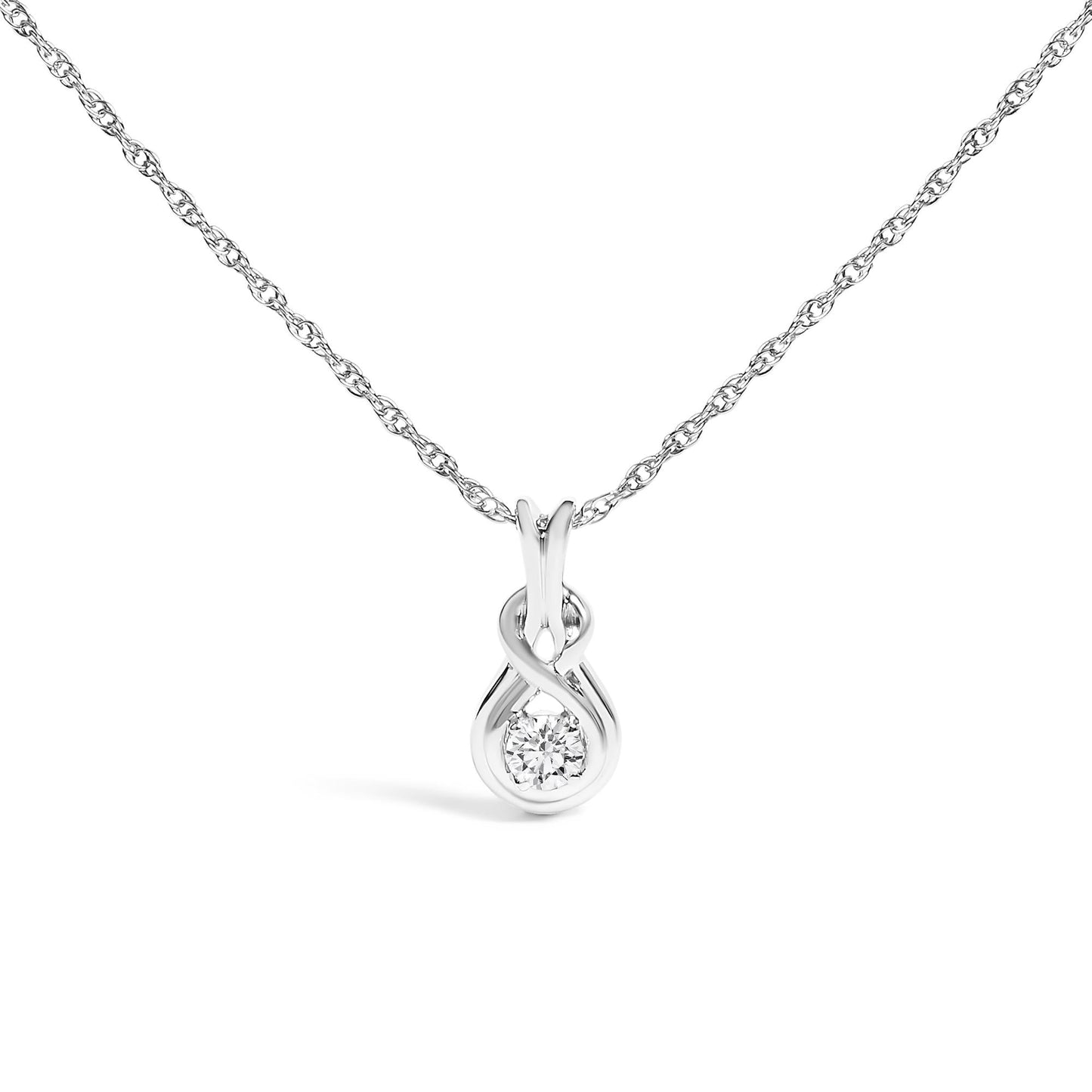 .925 Sterling Silver 1/10 Cttw Lab Grown Diamond Love Knot Solitaire Pendant Necklace - Size 18 Inches-0