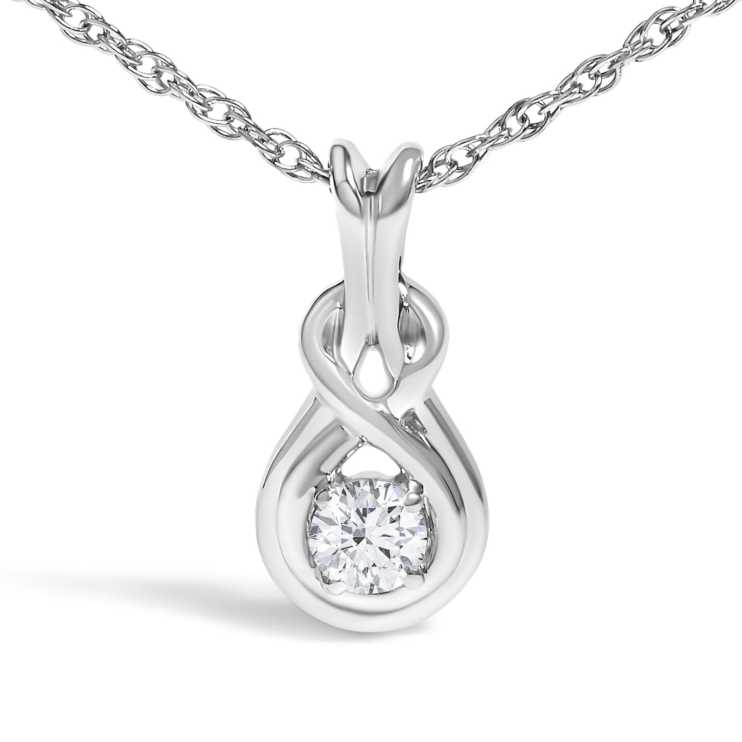 .925 Sterling Silver 1/10 Cttw Lab Grown Diamond Love Knot Solitaire Pendant Necklace - Size 18 Inches-1