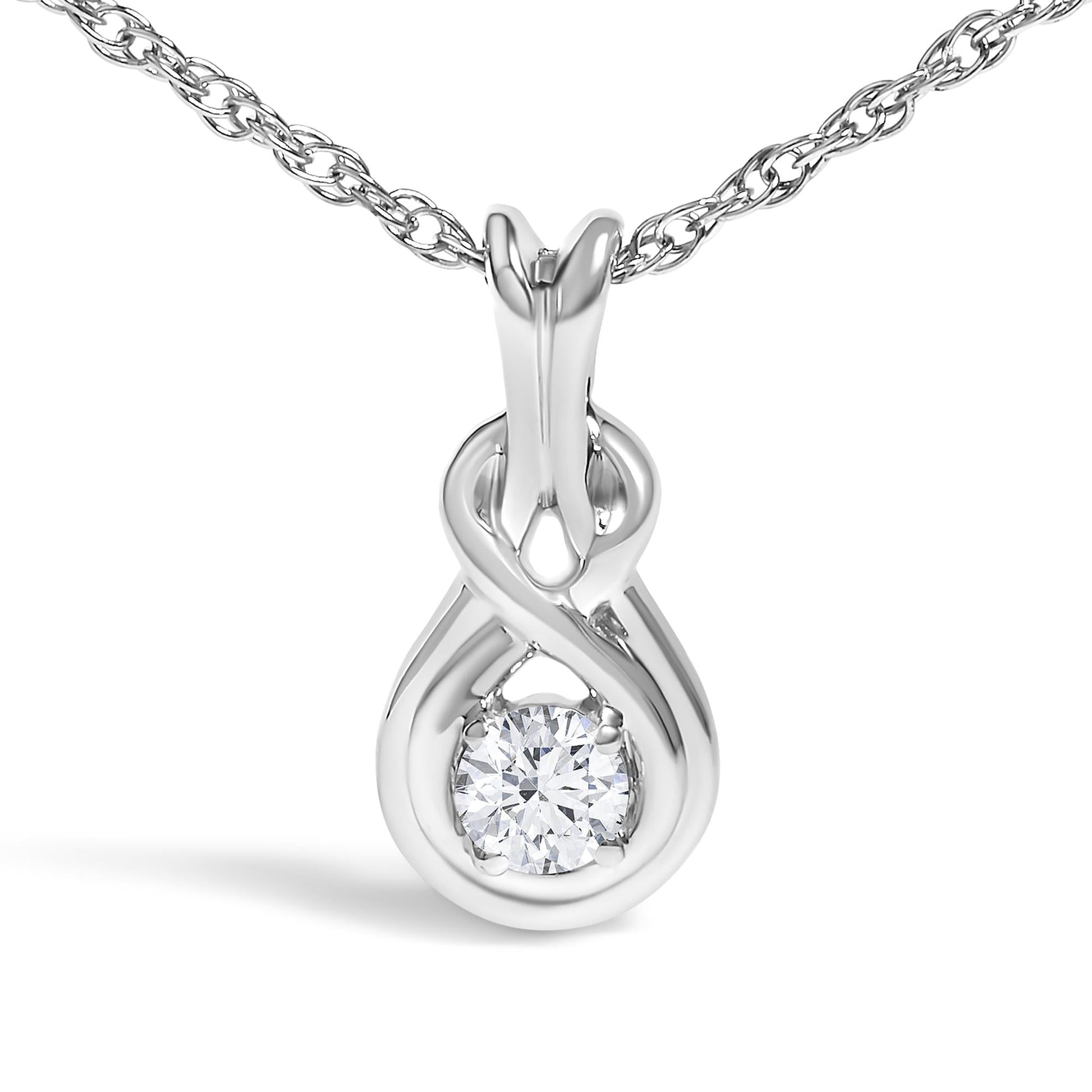 .925 Sterling Silver 1/10 Cttw Lab Grown Diamond Love Knot Solitaire Pendant Necklace - Size 18 Inches-1