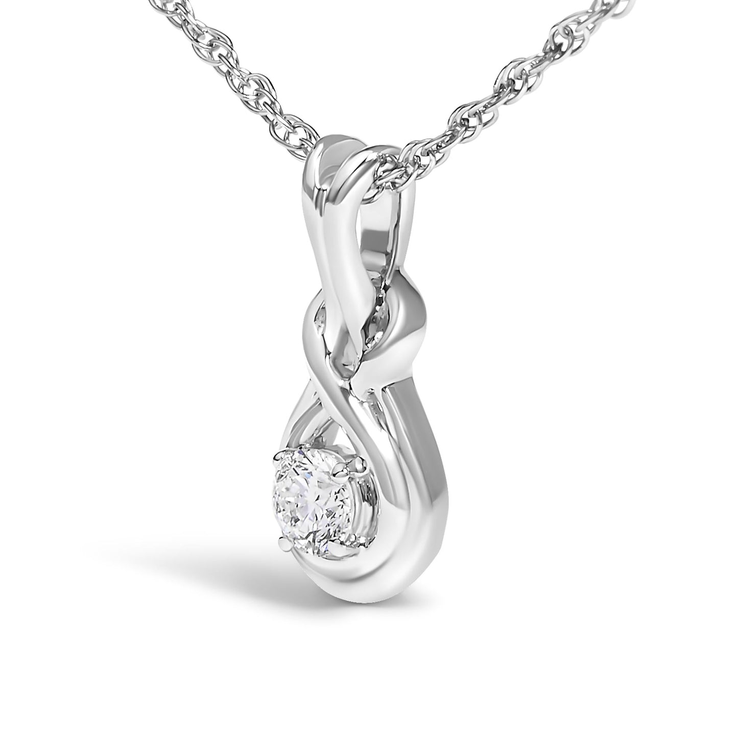 .925 Sterling Silver 1/10 Cttw Lab Grown Diamond Love Knot Solitaire Pendant Necklace - Size 18 Inches-3