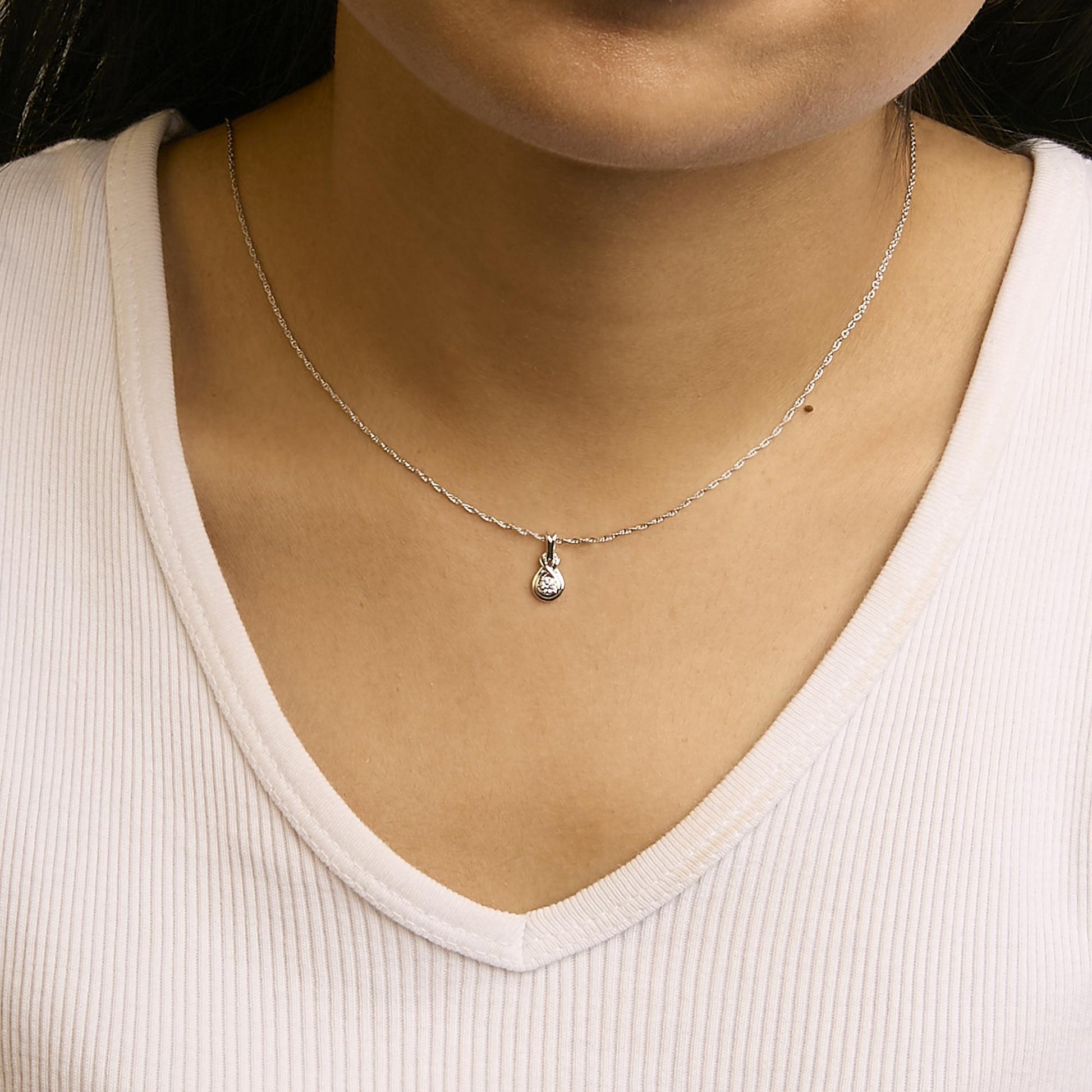 .925 Sterling Silver 1/10 Cttw Lab Grown Diamond Love Knot Solitaire Pendant Necklace - Size 18 Inches-2