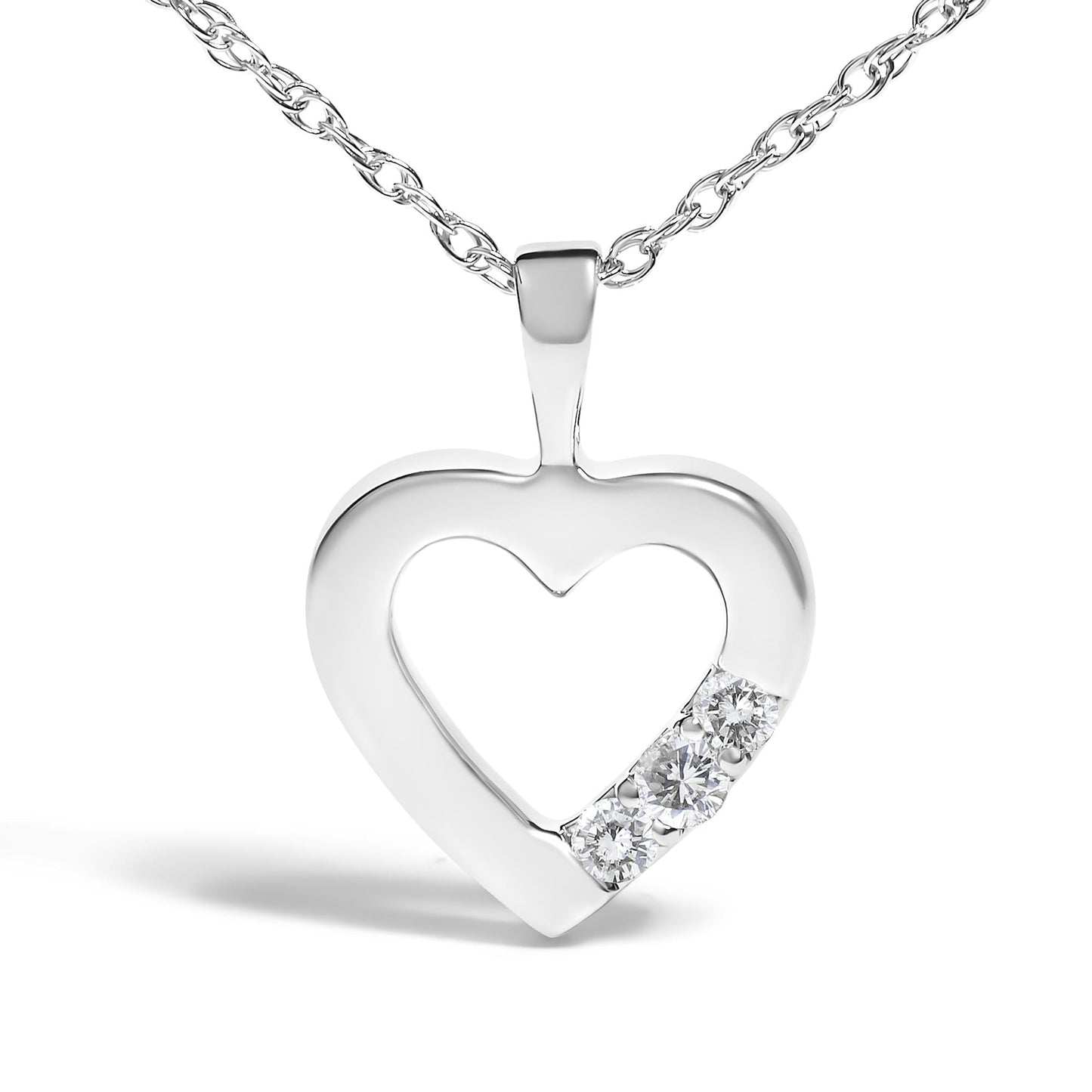 .925 Sterling Silver Lab Grown Diamond 1/4 Cttw Three Stone Heart Pendant Necklace - 18" Inches-1