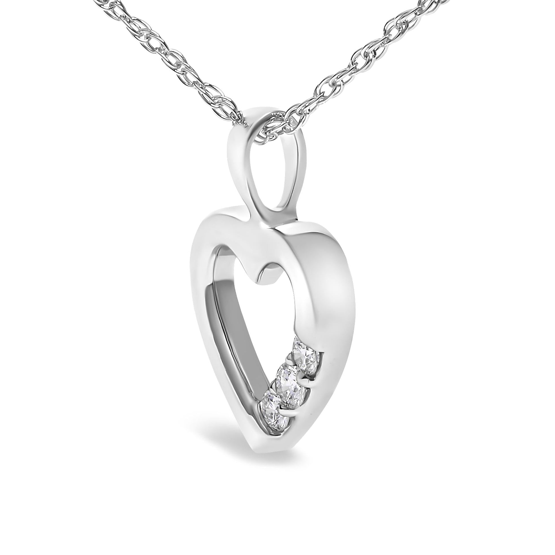 .925 Sterling Silver Lab Grown Diamond 1/4 Cttw Three Stone Heart Pendant Necklace - 18" Inches-3