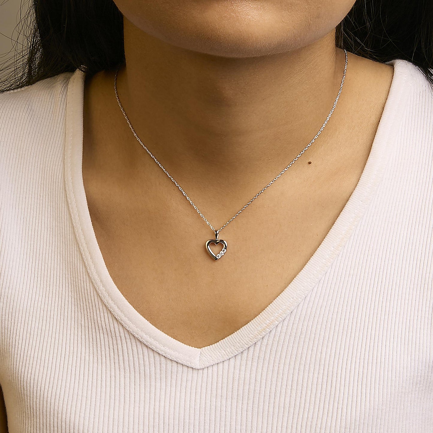 .925 Sterling Silver Lab Grown Diamond 1/4 Cttw Three Stone Heart Pendant Necklace - 18" Inches-2