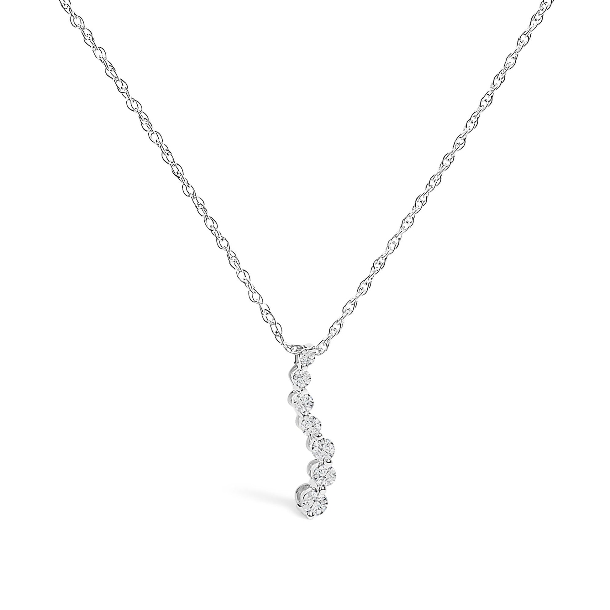 .925 Sterling Silver 1/4 Cttw Lab Grown Diamond Journey Pendant Necklace - 18" Inches-0