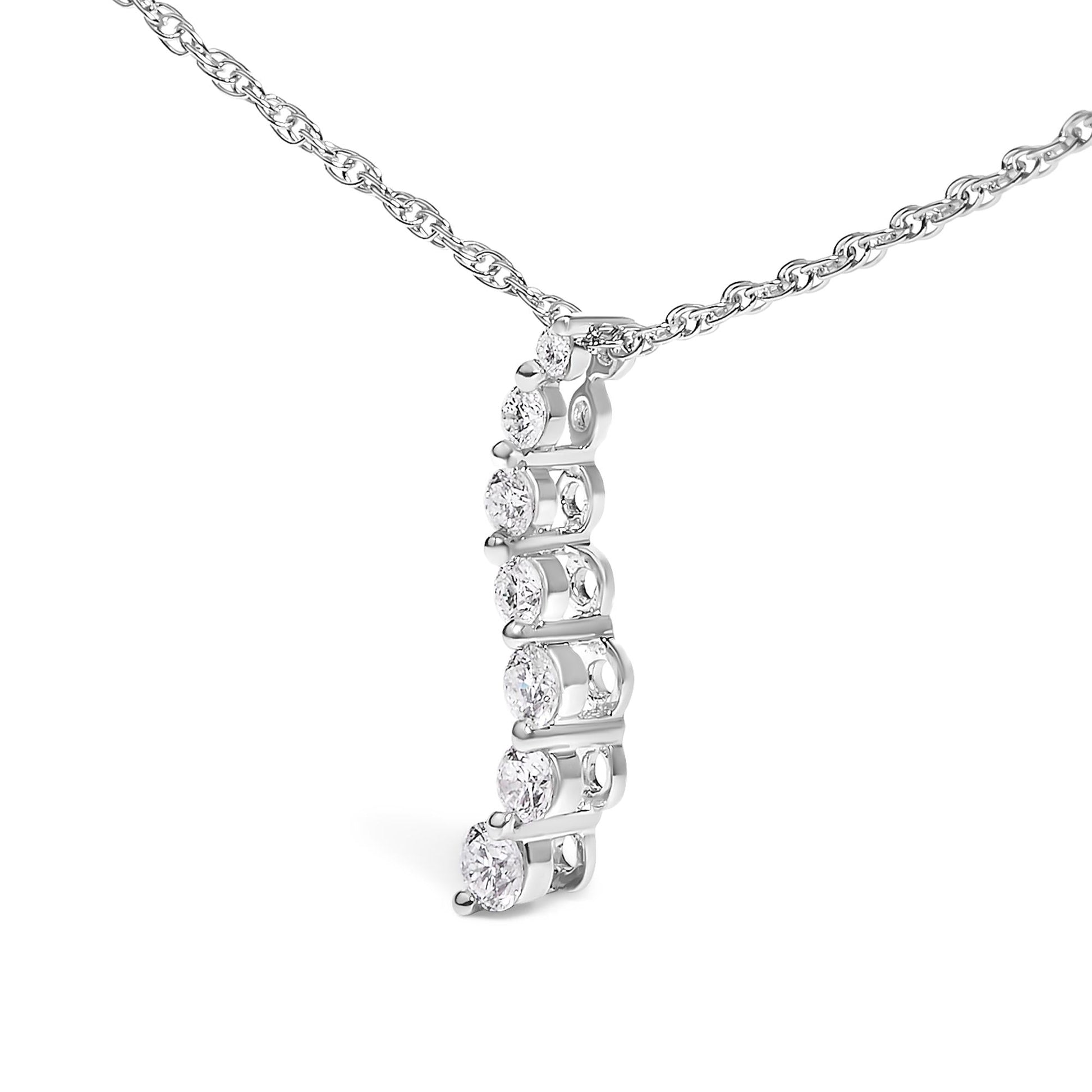 .925 Sterling Silver 1/4 Cttw Lab Grown Diamond Journey Pendant Necklace - 18" Inches-3