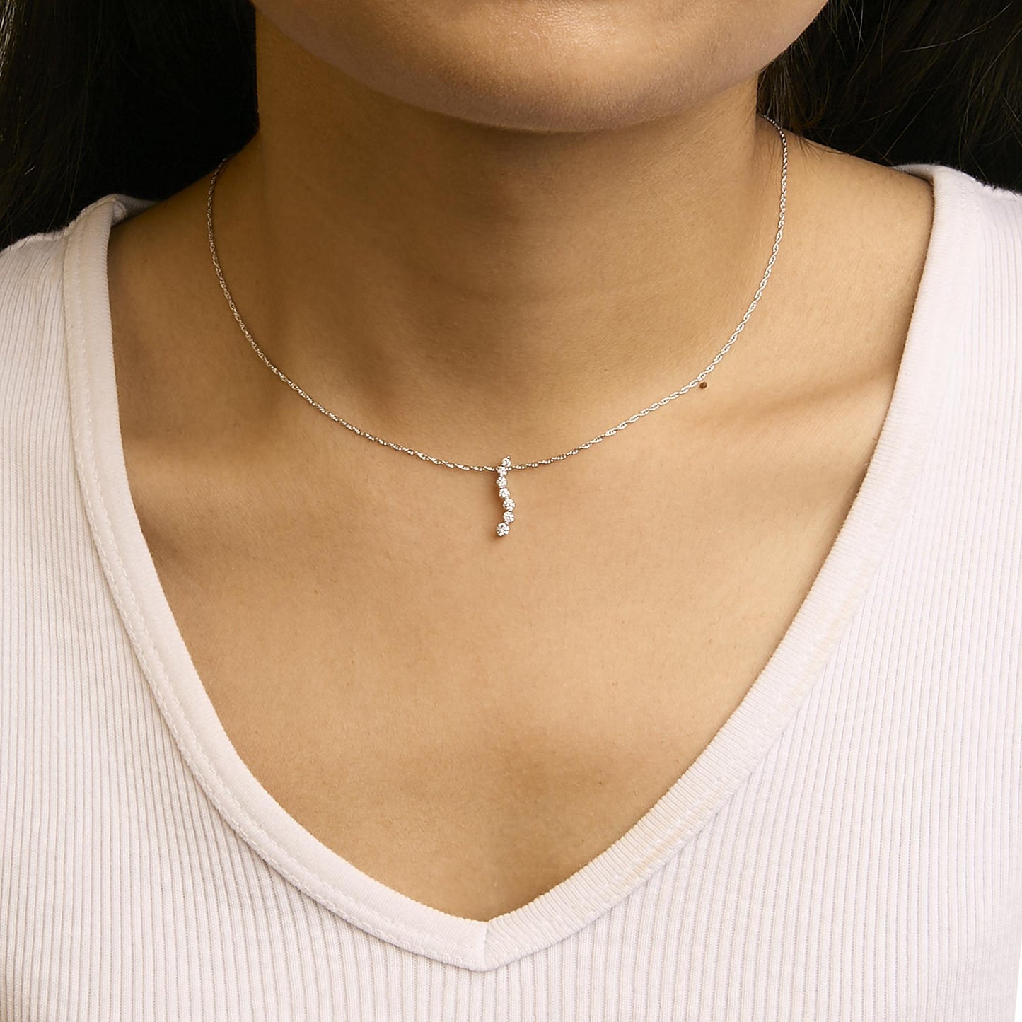 .925 Sterling Silver 1/4 Cttw Lab Grown Diamond Journey Pendant Necklace - 18" Inches-2