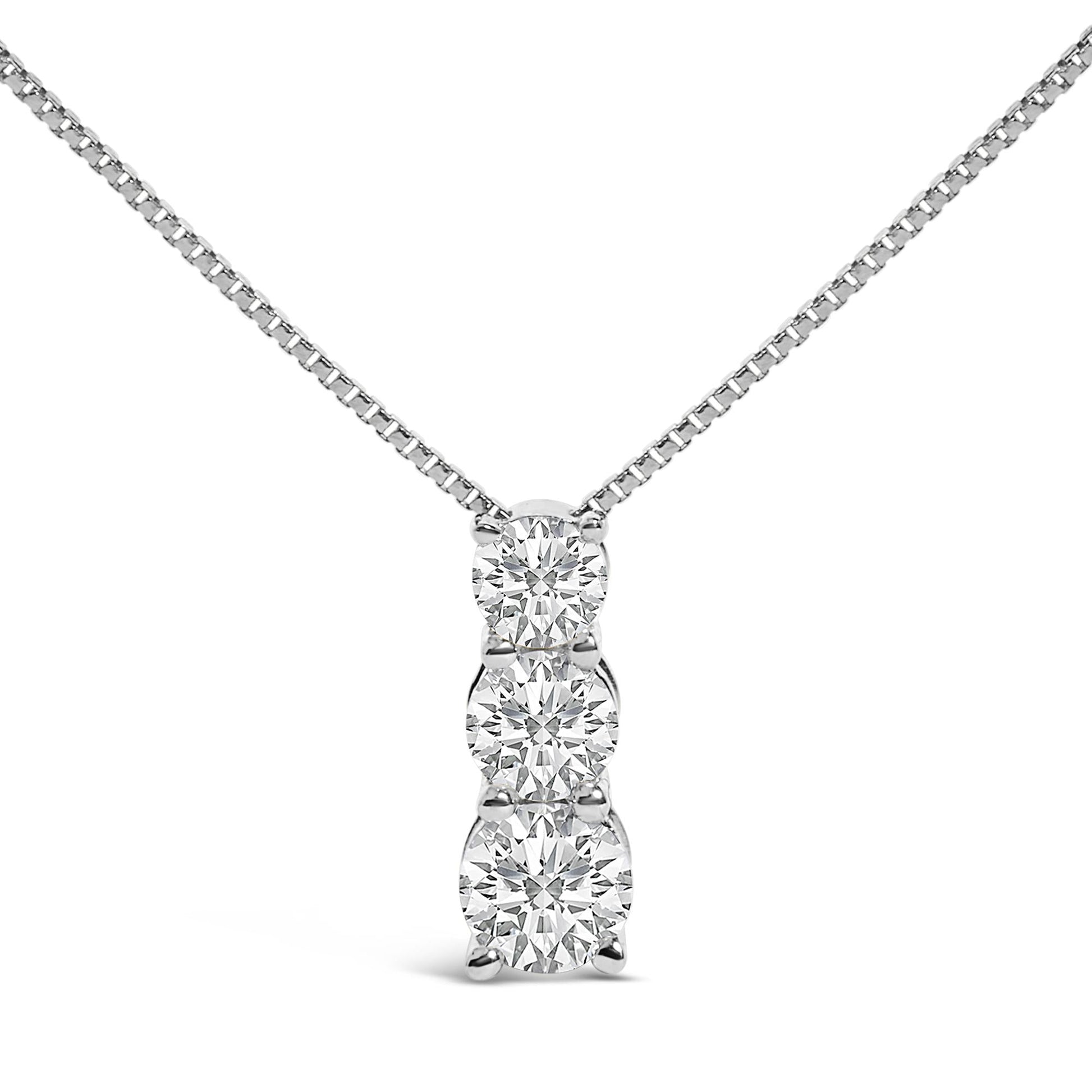 14K Gold 1/2 Cttw Lab Grown Diamond Three Stone Pendant Necklace-3