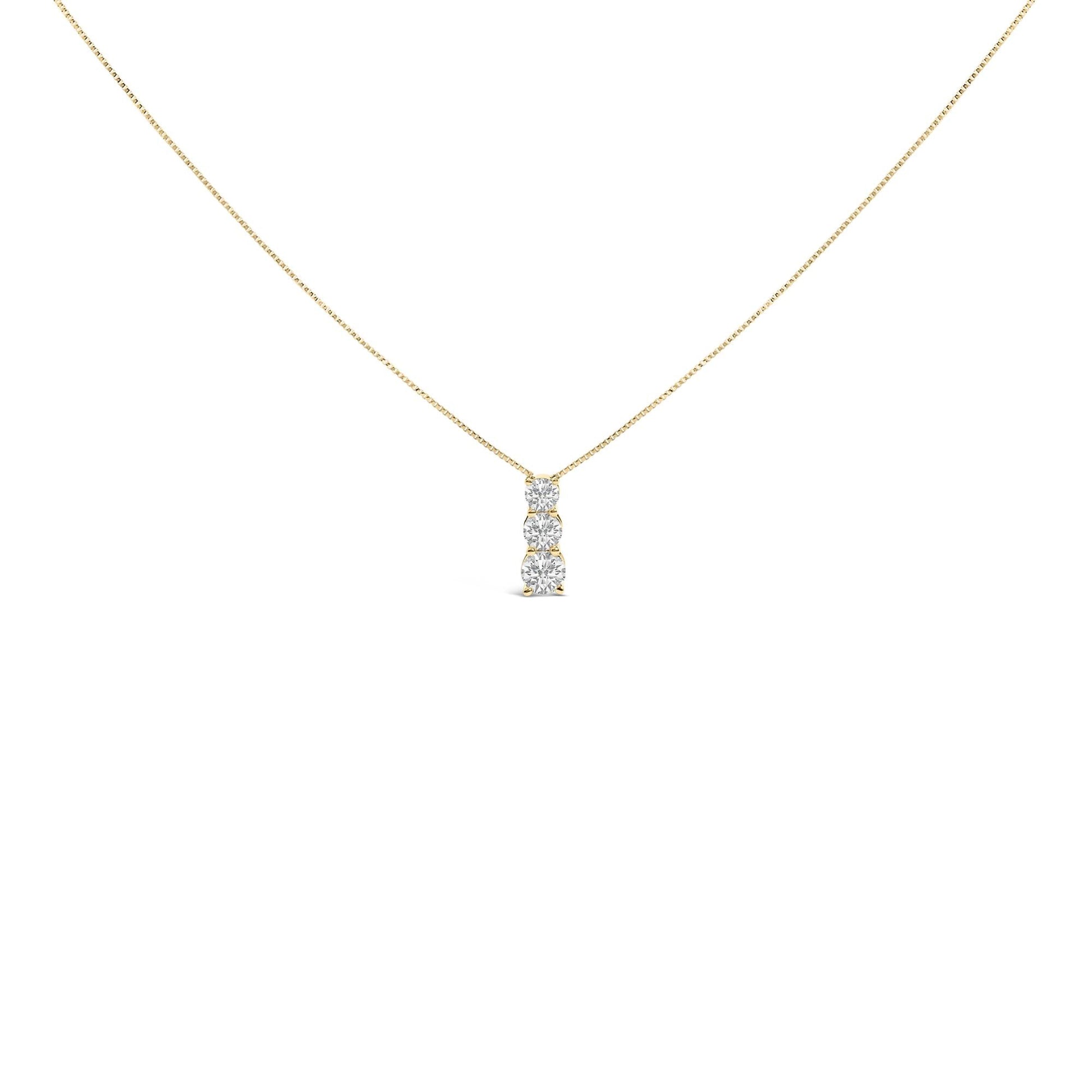 14K Gold 1/2 Cttw Lab Grown Diamond Three Stone Pendant Necklace-0
