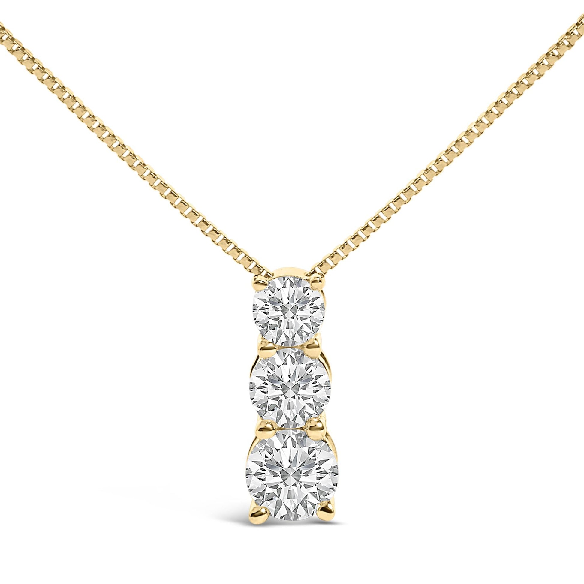 14K Gold 1/2 Cttw Lab Grown Diamond Three Stone Pendant Necklace-2