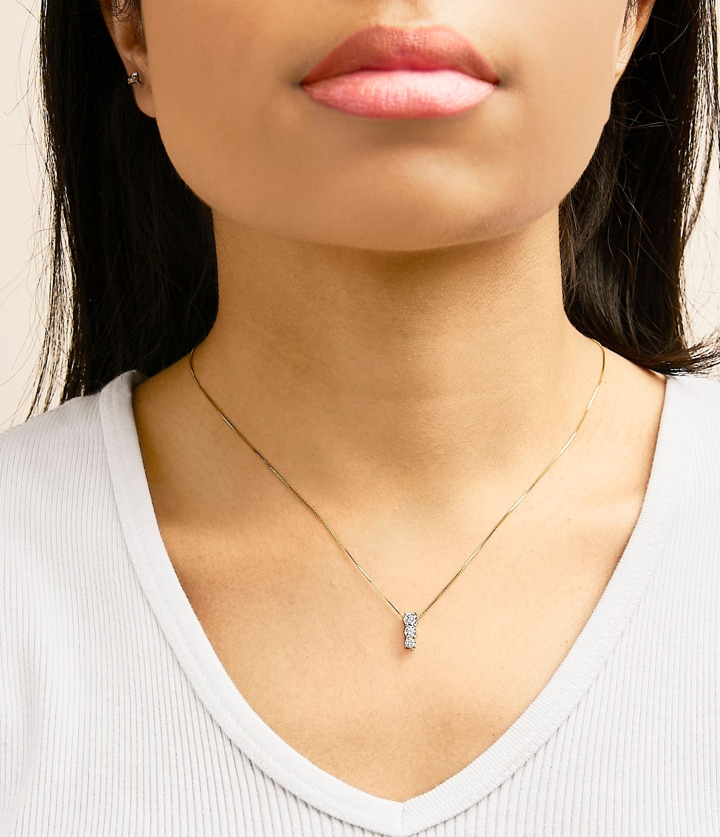 14K Gold 1/2 Cttw Lab Grown Diamond Three Stone Pendant Necklace-4