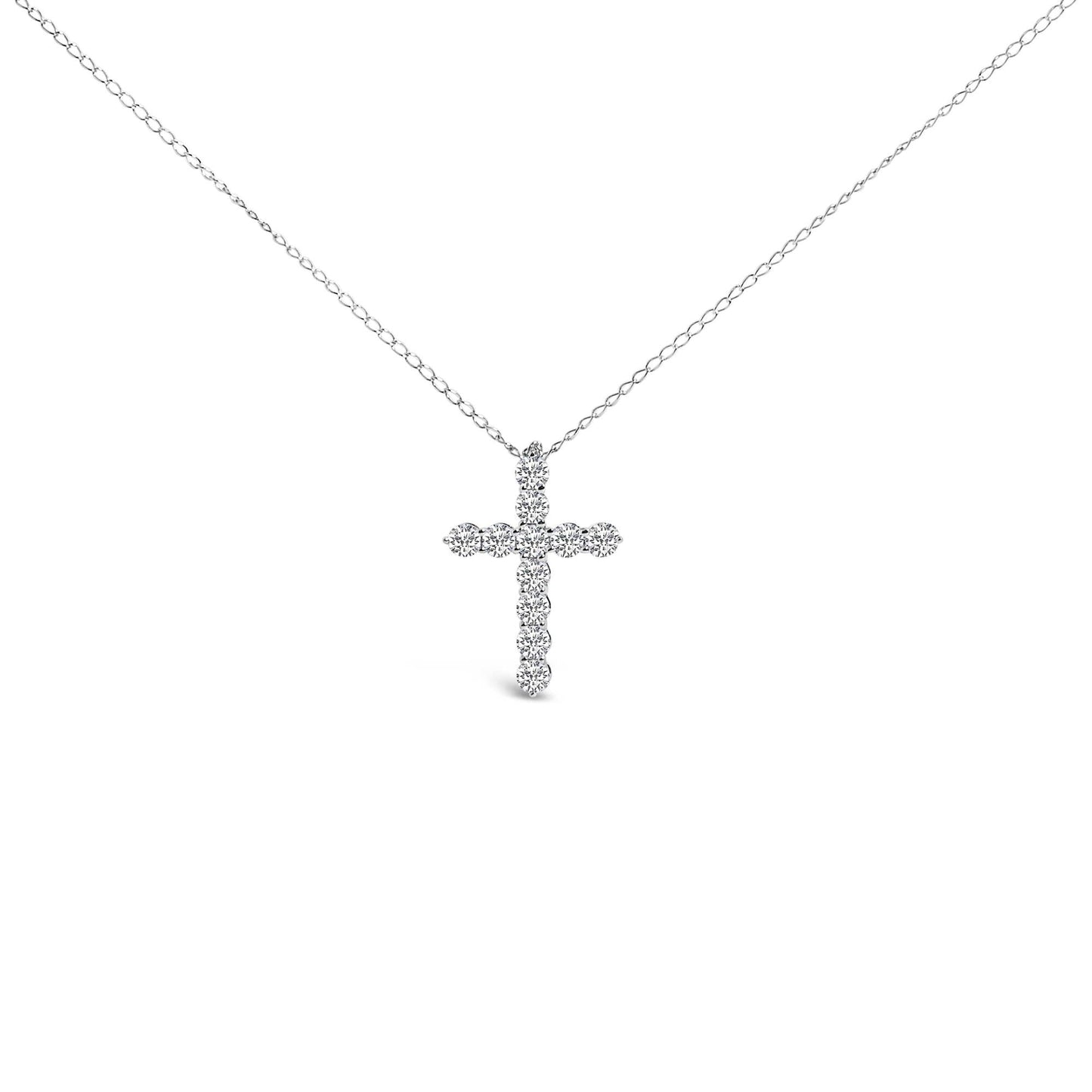 14K Gold 1/2 Cttw Lab Grown Diamond 11 Stone Cross Pendant Necklace-1