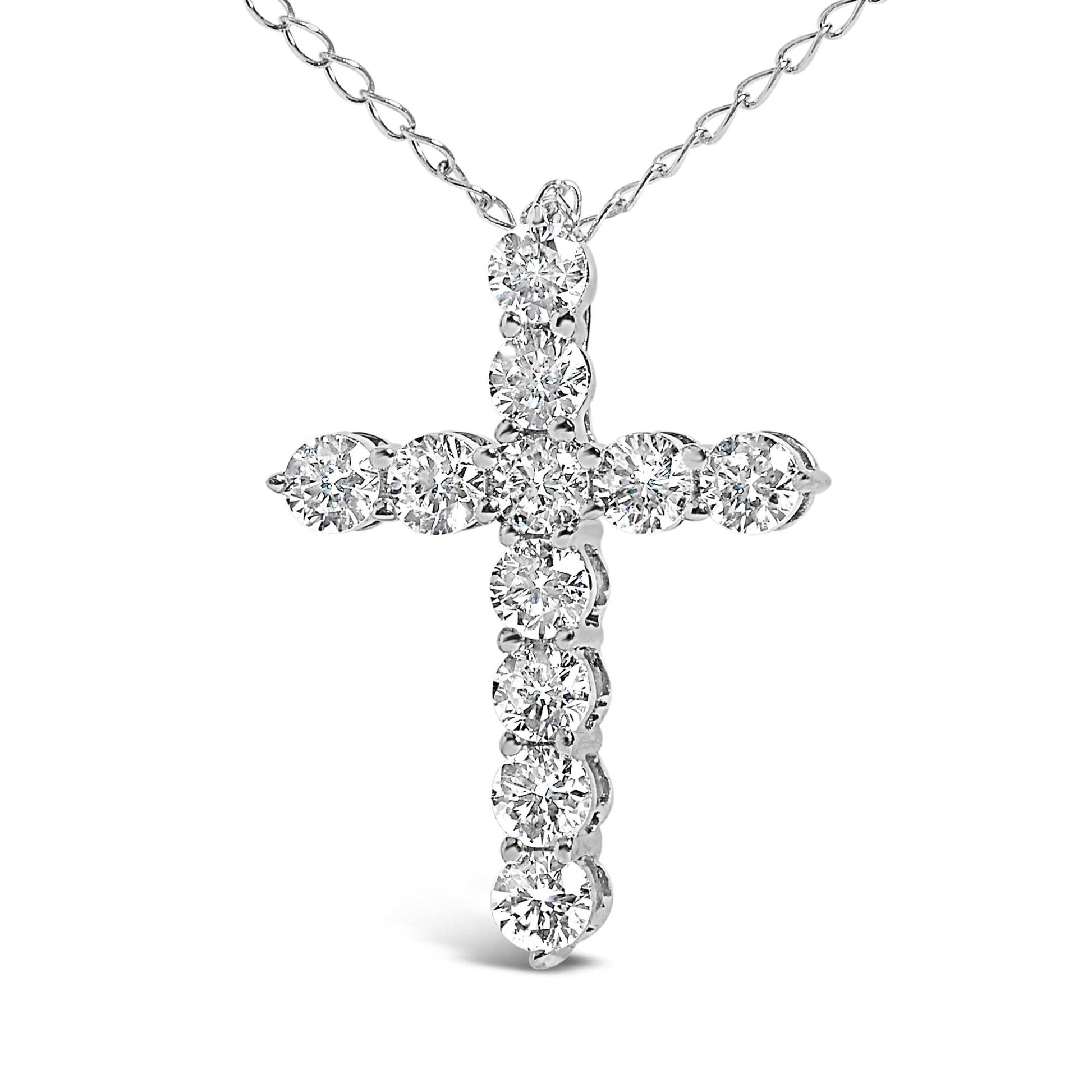 14K Gold 1/2 Cttw Lab Grown Diamond 11 Stone Cross Pendant Necklace-3