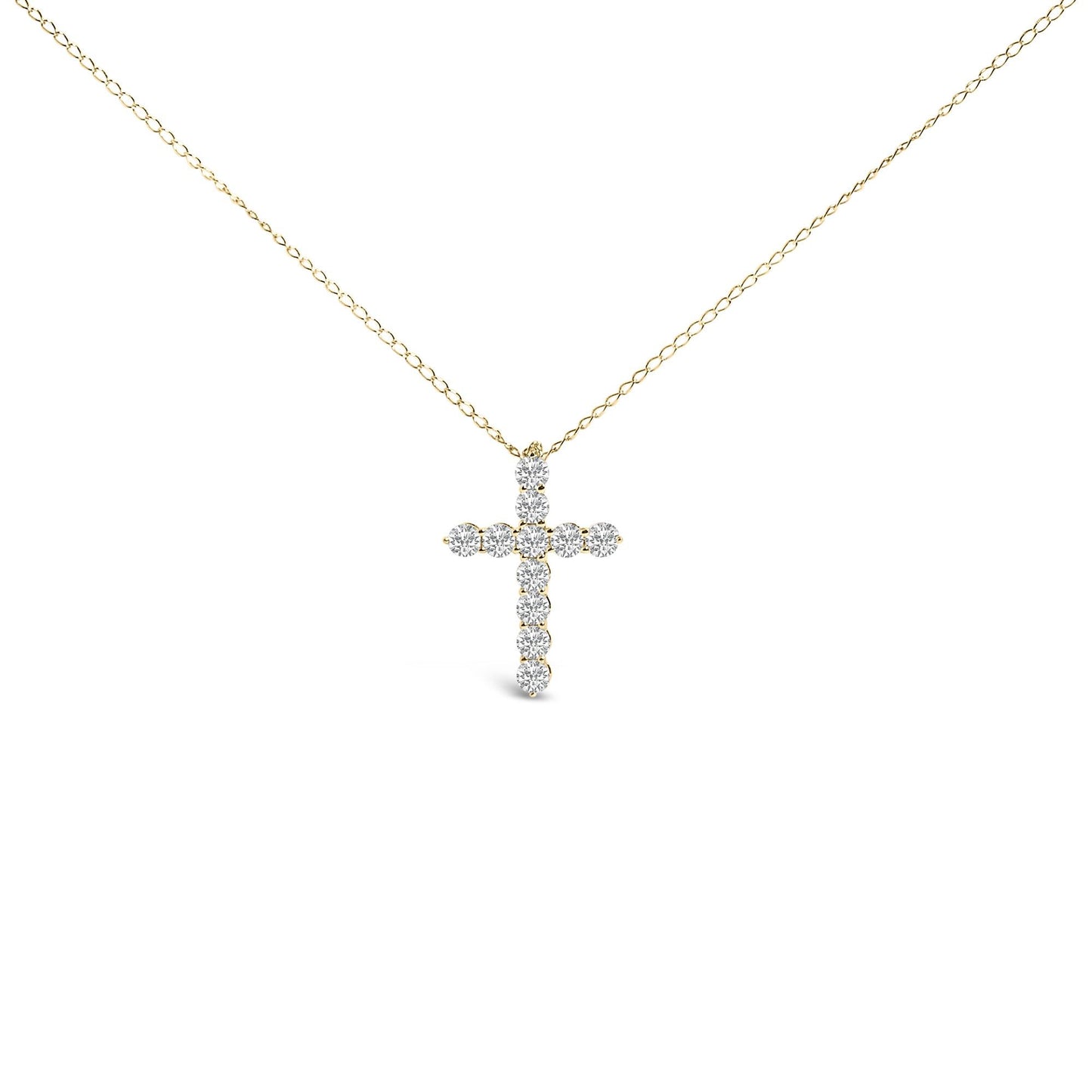 14K Gold 1/2 Cttw Lab Grown Diamond 11 Stone Cross Pendant Necklace-0