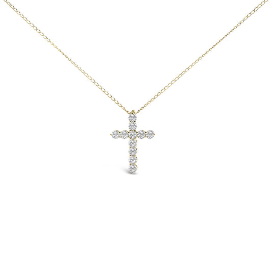 14K Gold 1/2 Cttw Lab Grown Diamond 11 Stone Cross Pendant Necklace-0