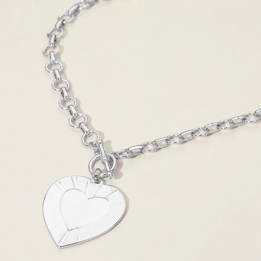 Heart Pendant Chunky Chain Toggle Necklace