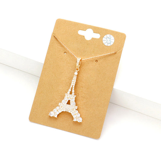 CZ Eiffel Tower Pendant Necklace