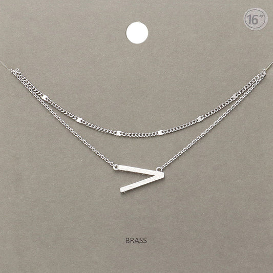 -V- Initial Monogram Brass Metal Necklace