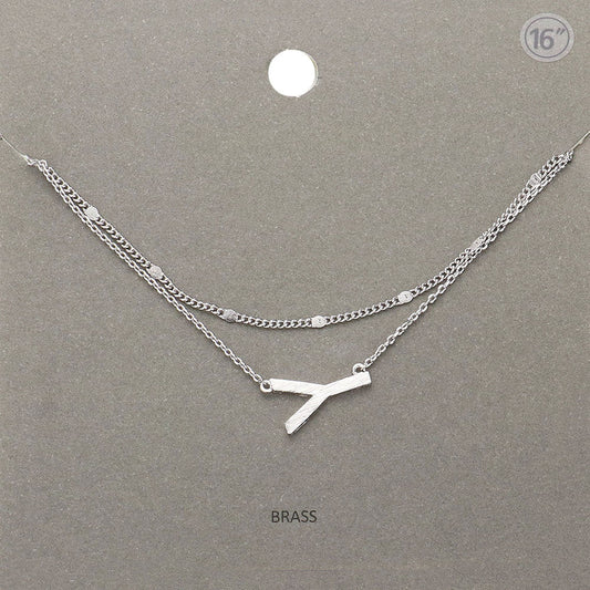 -Y- Initial Monogram Brass Metal Necklace