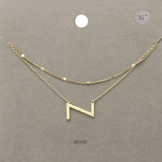 -Z- Initial Monogram Brass Metal Necklace