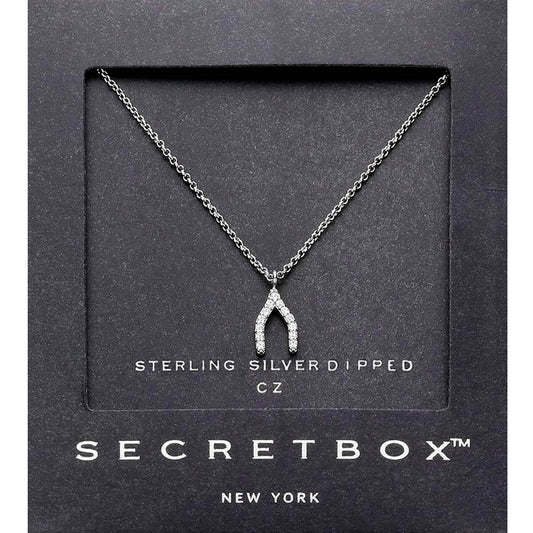 SECRET BOX_Sterling Silver Dipped CZ Stone Paved Wishbone Pendant Necklace