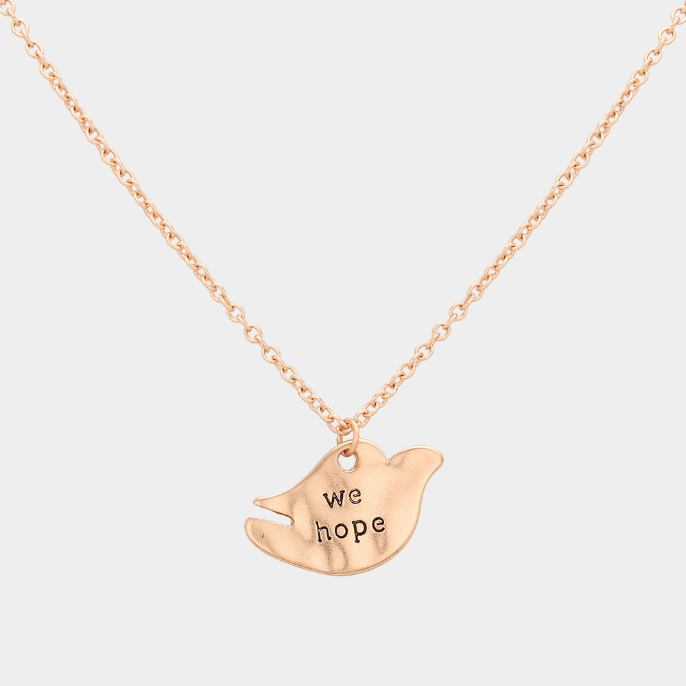 "We Hope" Message Pigeon Pendant Necklace