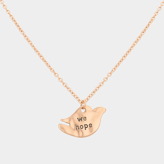 "We Hope" Message Pigeon Pendant Necklace