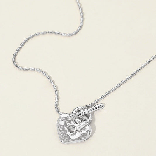 Hammered Metal Heart Toggle Necklace