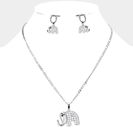 CZ Embellished Elephant Pendant Necklace